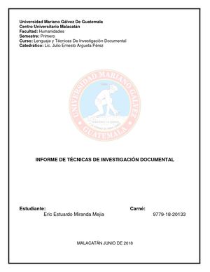 Informe De Técnicas De Investigación Documental (Eric Miranda 9779 18 20133)