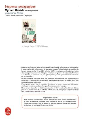Fiche pédagogique -Le Journal de Myriam