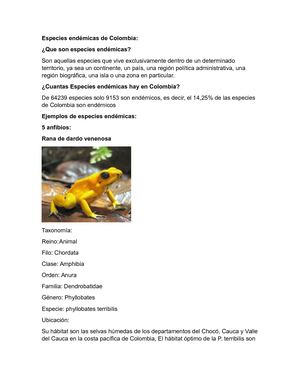 Especies Edemicas De Colombia