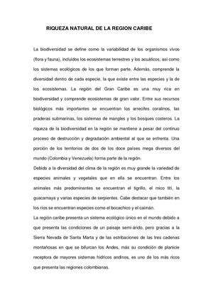 Riqueza Natural De La Region Caribe