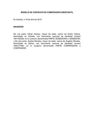Modelo De Compraventa Mercantil