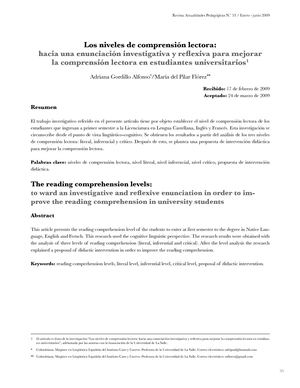 niveles de comprensión Lectora