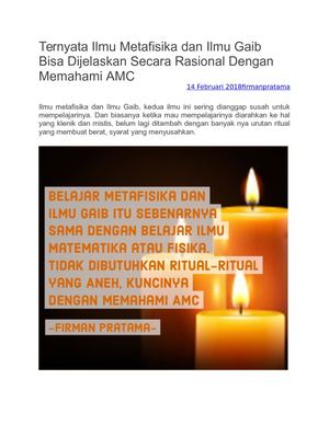 Ternyata Ilmu Metafisika Dan Ilmu Gaib Bisa Dijelaskan Secara Rasional Dengan Memahami Amc Firman Pratama