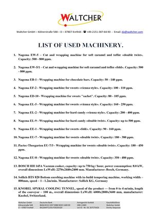 List Of Used Machinery