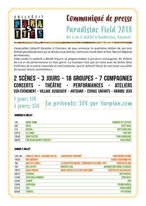Communiqué De Presse Paradisiac Field 2018