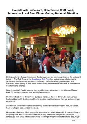 Round Rock Restaurant Greenhouse Craft Food Innovative Local Beer Dinner Getting National Attention