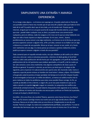 Simplemente Una Extraña Y Amarga Experiencia