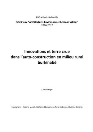 Auto construction contemporaine au Burkina Faso