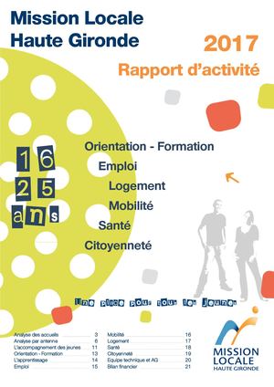 Rapport D'activité 2017 Mission Locale Haute Gironde