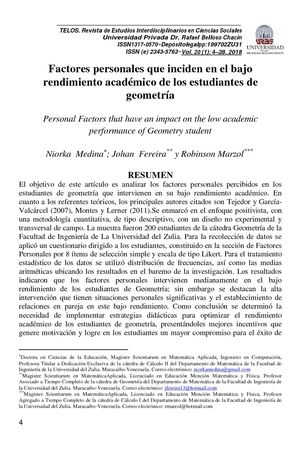 Factores personales que inciden en el bajo rendimiento académico de los estudiantes de geometría