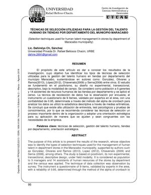 Técnicas De Selección Utilizadas Para La Gestión Del Talento Humano En Tiendas Por Departamento Del Municipio Maracaibo