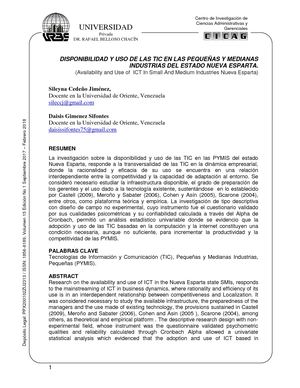 Disponibilidad Y Uso De Las Tic En Las Pequeñas Y Medianas Industrias Del Estado Nueva Esparta