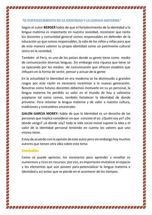 El Fortalecimiento De La Identidad Y La Lengua Materna