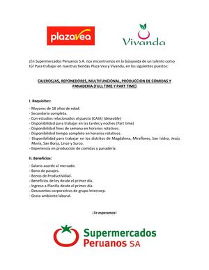 Convocatoria Supermercados Peruanos - Junio 2018