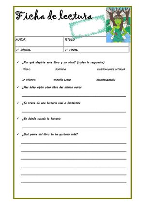 Ficha De Lectura Personal Primaria Modelo B