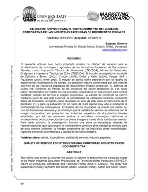 Calidad De Servicio Para El Fortalecimiento De La Imagen Corporativa De Las Industrias Papeleras De Documentos Fiscales