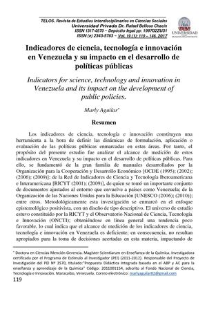 Indicadores De Ciencia, Tecnología E Innovación En Venezuela Y Su Impacto En El Desarrollo De Políticas Públicas