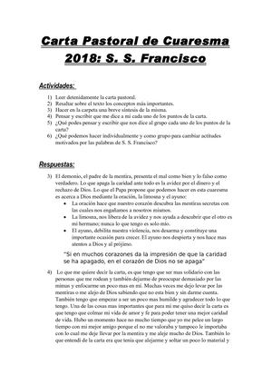 Carta Pastoral De Cuaresma 2018 Actividades