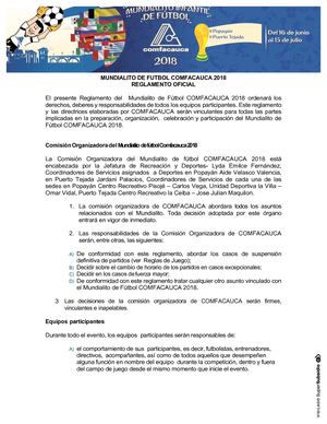 Reglamento Mundialito Comfacauca 2018