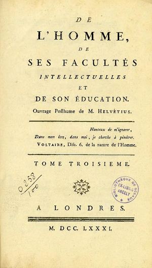 Helvetius De L'homme Oeuvres Complètes 3