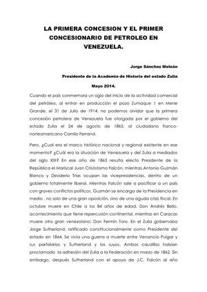 Primera Concesión Petrolera Y El Primer Concesionario De Petróleo En Venezuela