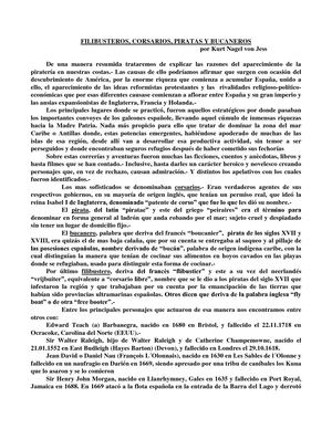 Filibusteros, Corsarios, Piratas Y Bucaneros