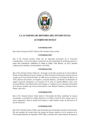 Acuerdo De Duelo Germán Cardozo Galué