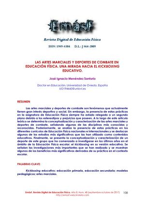 Las Artes Marciales Y Deportes De Combate En Educación Física Una Mirada Hacia El Kickboxing Educativo