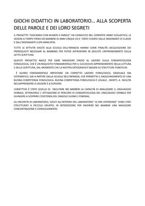 Giochi Didattici In Laboratorio