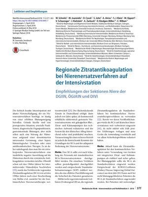 05 Regionale Zitratantikoagulation Bei Nierenersatzverfahren Auf Der Intensivstation