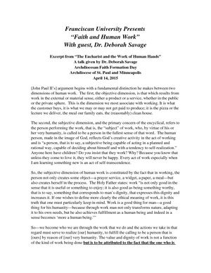 Dr Savage Handout Faith And Human Work Franciscan University Presents