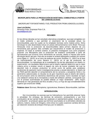 MICROPLANTA PARA LA PRODUCCIÓN DE BIOETANOL COMBUSTIBLE A PARTIR DE LIGNOCELULOSAS