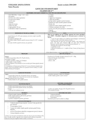 Listes Fournitures 6ème