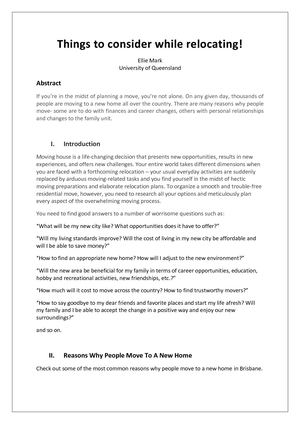 Things To Consider While Relocating