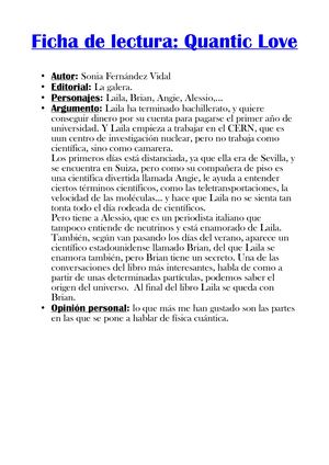 Ficha De Lectura; Quantic Love