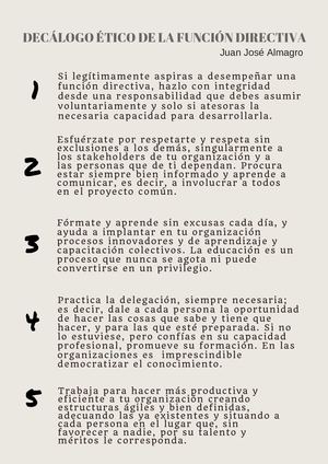 DECÁLOGO ÉTICO DE LA FUNCIÓN DIRECTIVA