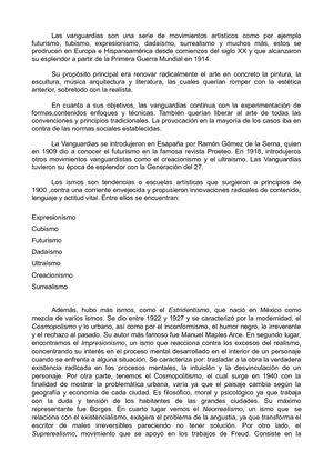 Texto Explicativo Vanguardias E Ismos