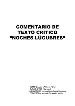 Comentario De Texto Crítico Sobre Noches Lúgubres