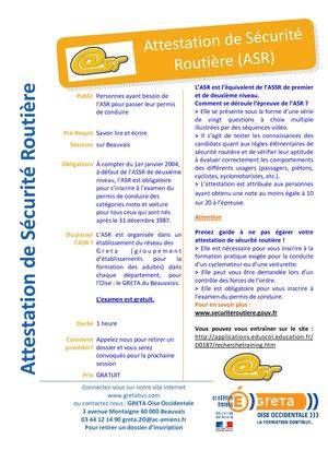 Greta Oise Occidentale Attestation de sécurité routiere ASR