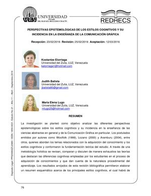 Perspectivas Epistemológicas De Los Estilos Cognitivos Y Su Incidencia En La Enseñanza De La Comunicación Gráfica