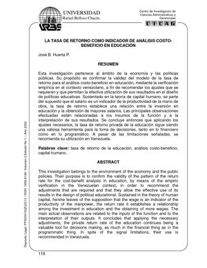 LA TASA DE RETORNO COMO INDICADOR DE ANÁLISIS COSTO-BENEFICIO EN EDUCACIÓN