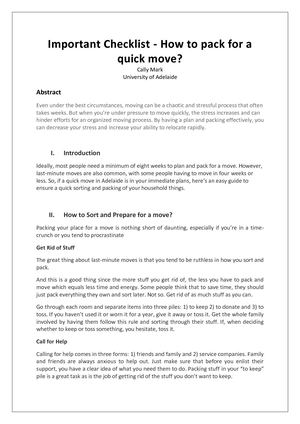 Important Checklist How To Pack For A Quick Move