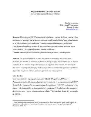 Antonio H (2017) Organizador Dicop Como Modelo Para El Planteamiento De Problemas