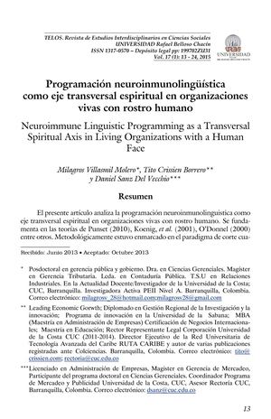 Programación Neuroinmunolingística Como Eje Transversal Espiritual En Organizaciones Vivas Con Rostro Humano
