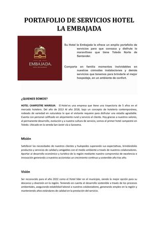 Portafolio De Servicio Hotel La Embajada