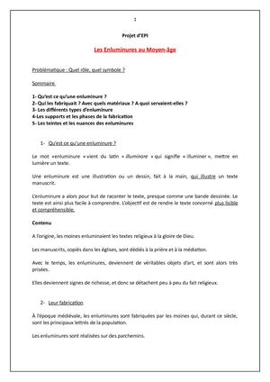 Projet Epi Les Enluminures Médievales