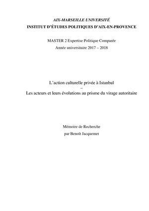 B. Jacquemet - L’action culturelle privée à Istanbul. Les acteurs et leurs évolutions au prisme du virage autoritaire