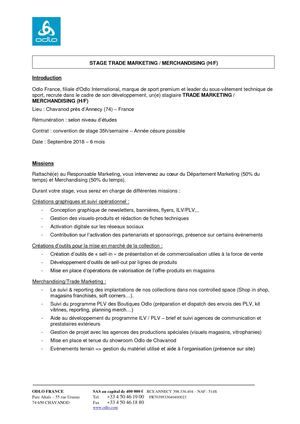 Offre Stage Odlo Marketing Merchandising 6 Mois Sept 2018