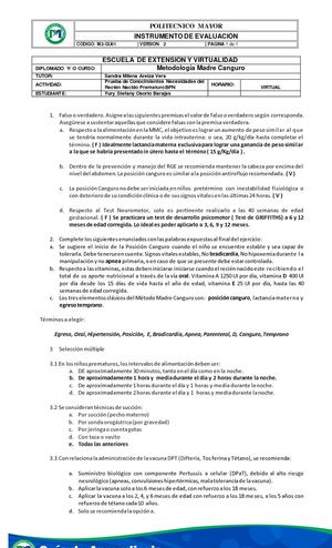 3 Prueba De Conocimientos Necesidades Del Recién Nacido Prematuro Bpn Yury Osorio