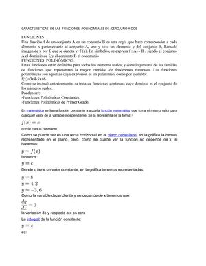 Caracteristicas De Las Funciones Polinomiales De